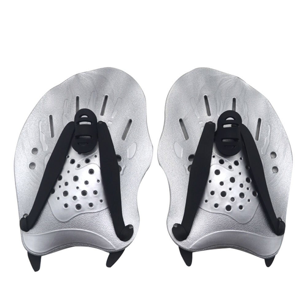1 paar zwempeddels, training, verstelbare handgeweven handschoenen, padelvinnen en flippers: Zilver