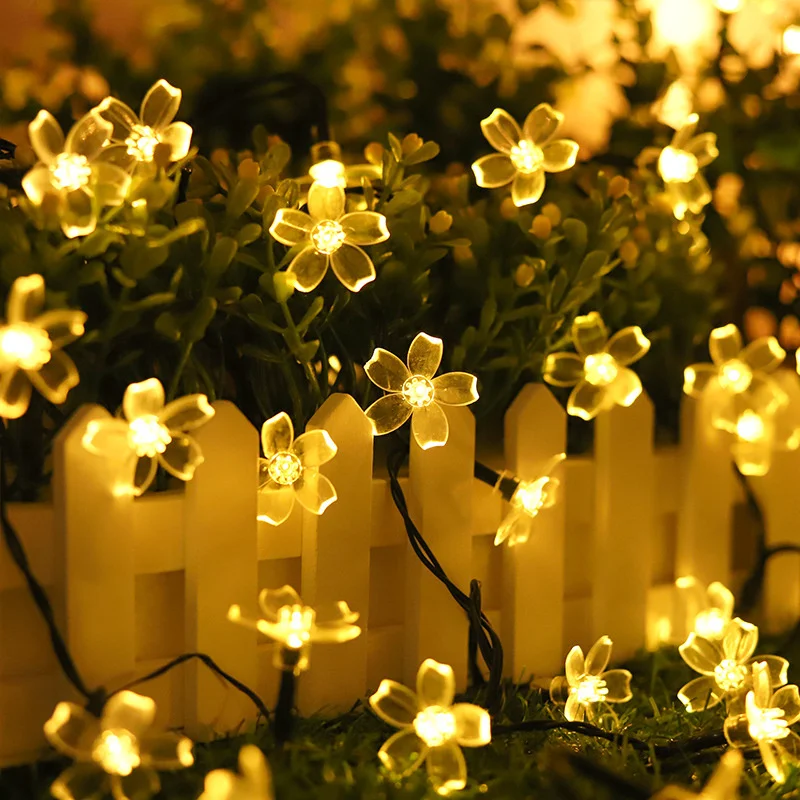5m 7m 12m solcelledrevne lyskæder udendørs vandtæt 8 tilstande kirsebærblomst lys jul havefest dekoration fe bryllupslampe