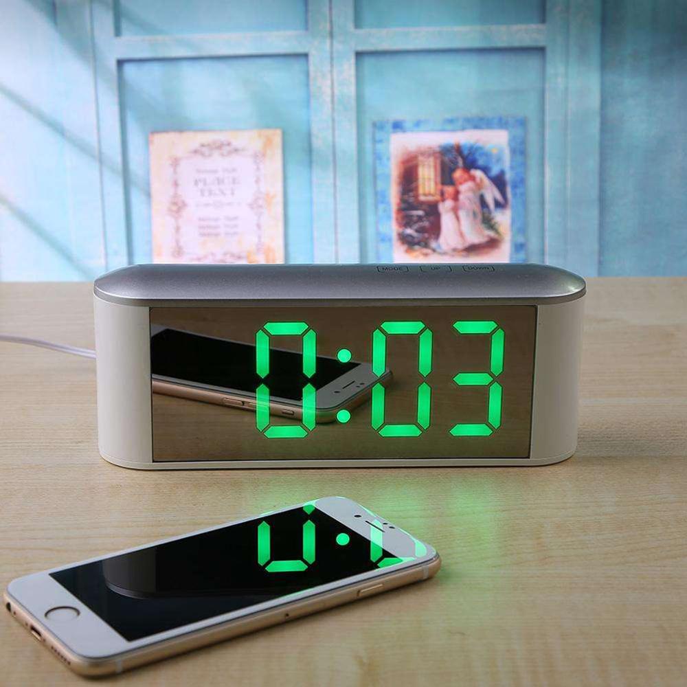 Digital bord ur med temperatur dispalyled skrivebordsindretning til hjemmet indretning elektronisk make up spejl ure snooze funtion: W grønt lys