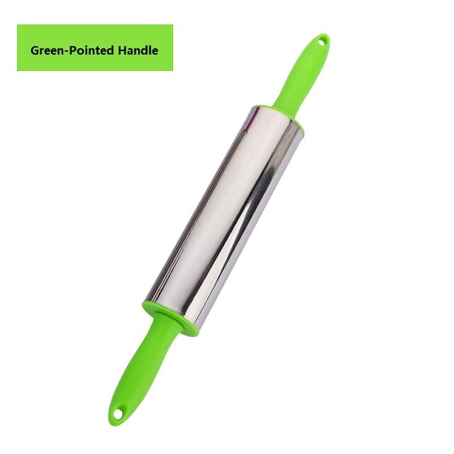 Multicolor 39cm Rolling Pin 304Stainless Steel PVC Round Pointed Handle Kitchenware Effortless Roller Nonstick Eco-friendly: GreenPointed