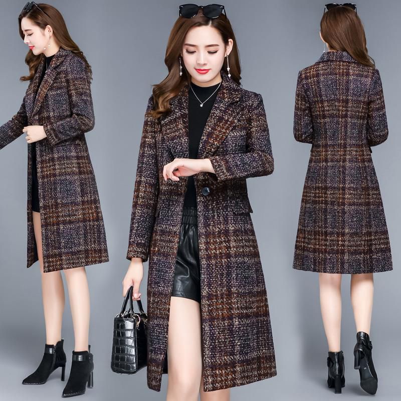 Herfst winter wollen jas dames geruite jassen bovenkleding koreaanse stijl vrouwelijke wollen overjas