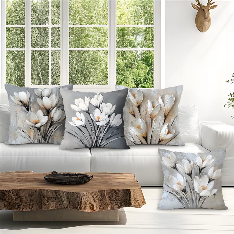 Hvite blomster puter putetrekk trykt polyester 45 x 45cm kasteputetrekk dekorative sofaputer putetrekk hjemmedekor
