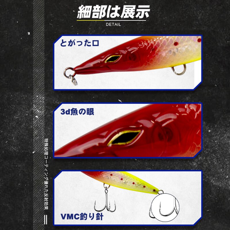 4 kpl lyijykynäkalastusuhe 90/110/130mm topwater stickbaits -kalastussyötit kelluva kävelyretki koira vaaput kalalle meribasso  dt3002
