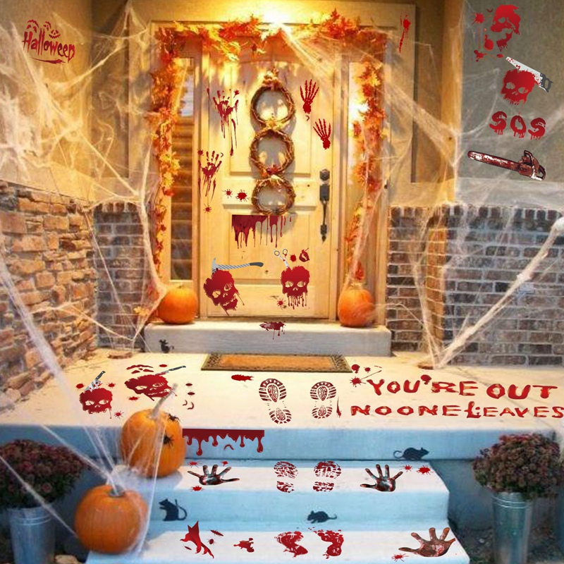 10 Models Bloody Halloween Decorations Window Stickers Horror Decals Bloody Handprint for Halloween Party Decorations