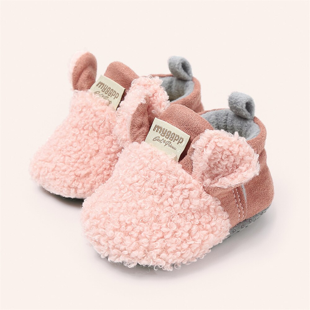 Zapatos de felpa para bebé, zapatillas gruesas de dibujos animados para recién nacidos, tenis para bebés, 1 año