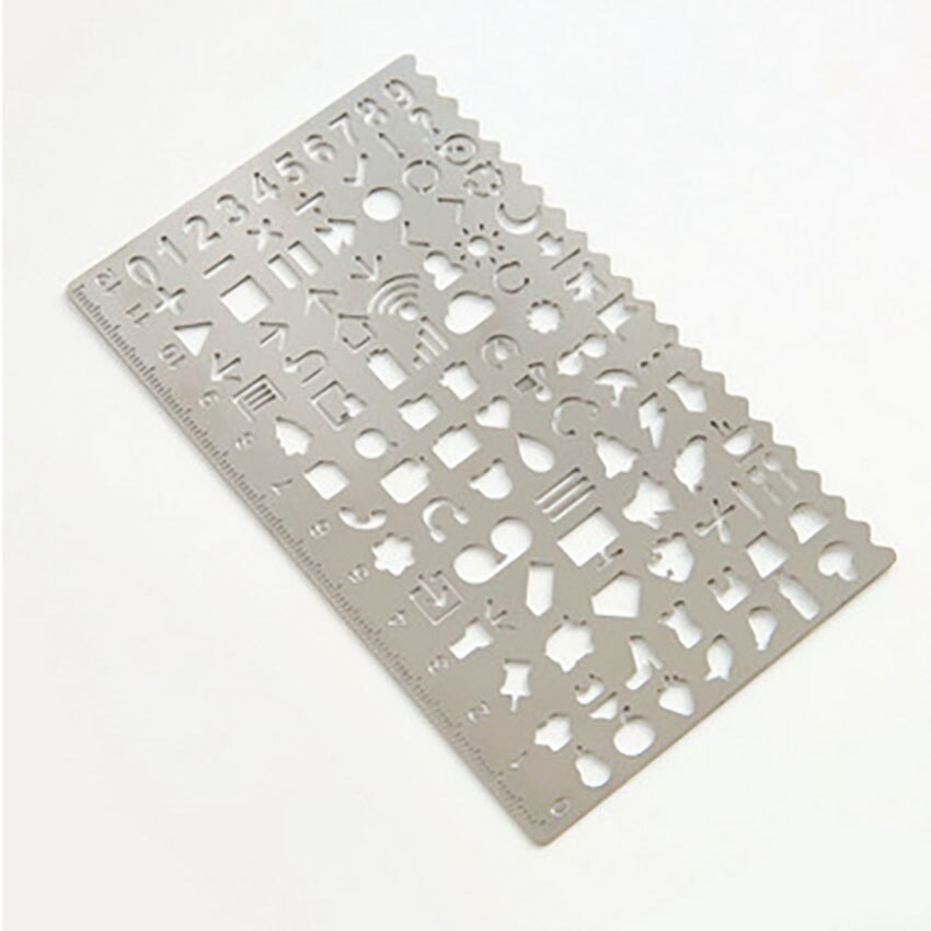 Multifunctional Stainless Steel Ruler DIY Geometric Drawing Template Rulers Multi-pattern Heart Star Hollow Ruler Diary Tools: Life elements