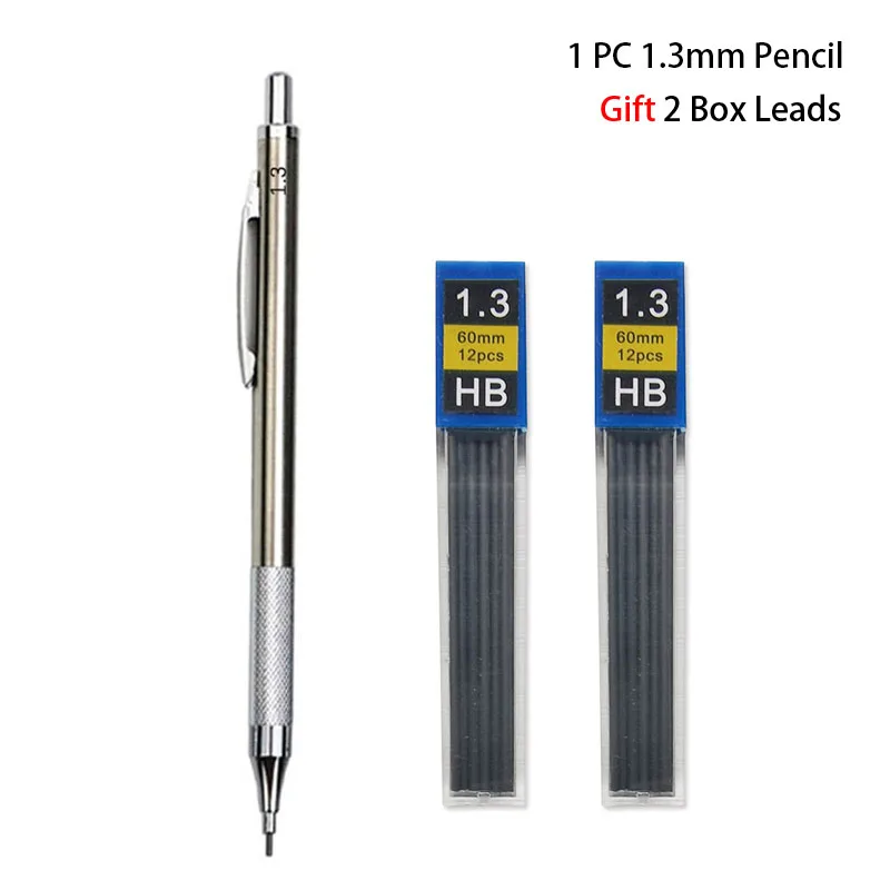 Portaminas de Metal de 0,3/0,5/0,7/0,9/1,3/2,0mm, juego de lápices HB automáticos de dibujo con cables, suministros de arte para escritura escolar y de oficina: Morado