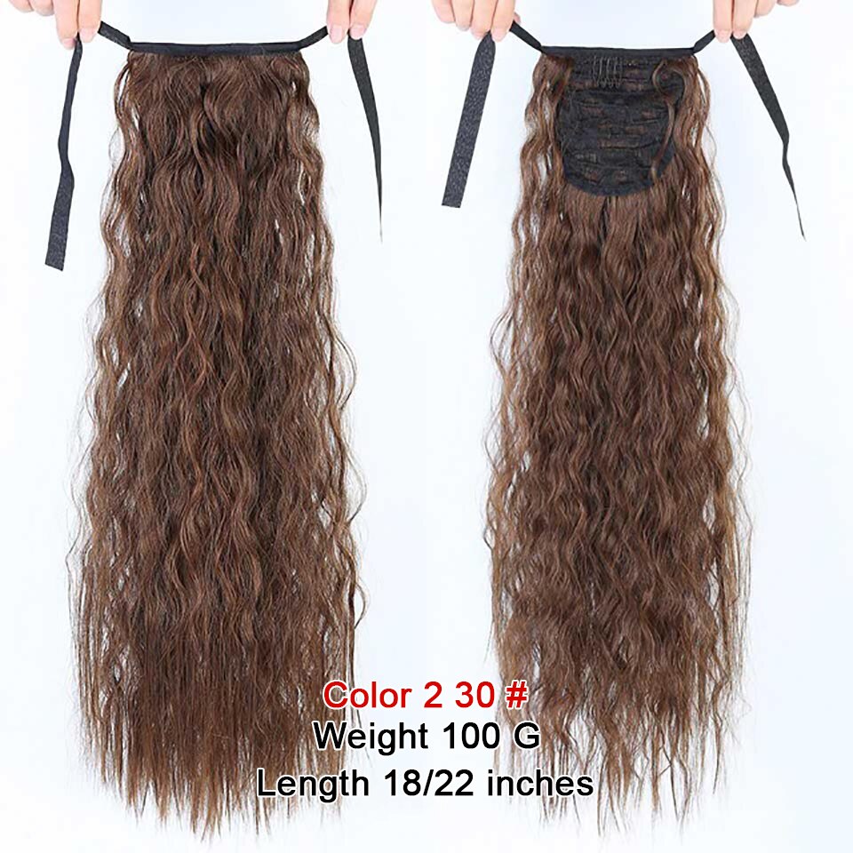 AOOSOO Corn wave long ponytail synthetic wig bag high temperature resistant silk hair extension brown ponytail blond wig: 2 30 / 18inches