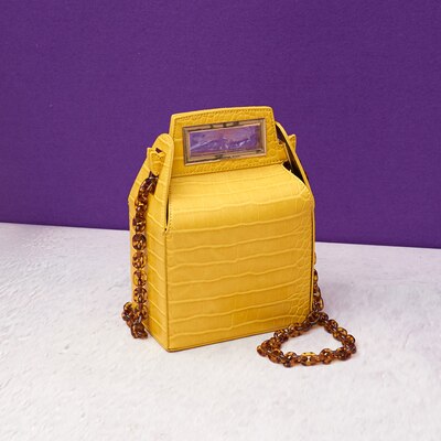 Krokodil Leder Handtasche Kasten Tasche Frauen Abend Party Tasche Braut Hochzeit Tote Tasche umhängetaschen schulter tasche: Gelb