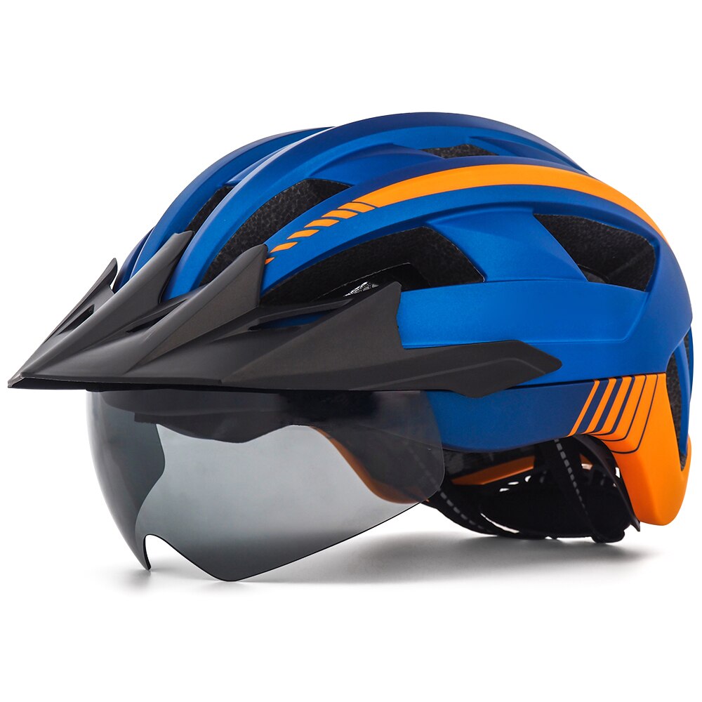 MTB Cycling Helmet XC Off-road Road Mountain Bike Bicycle Helmets With Sun Visor and Goggles for Men women Cycling sports helmet: Blue orange
