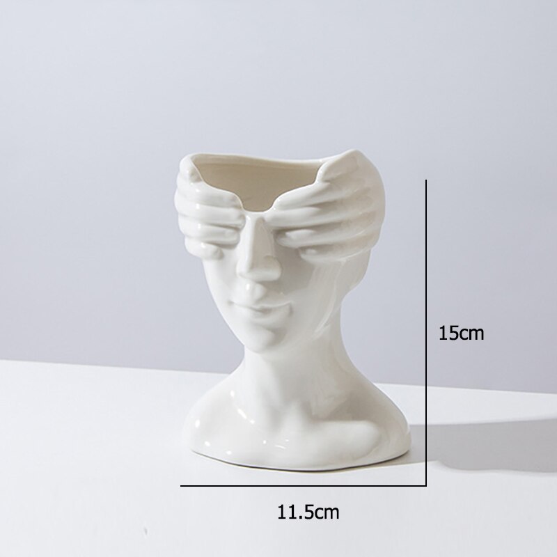 Nordisk stil blomstervase kropp halvt ansikt blomsterkrukke vase keramikk kunst håndverk hjemmedekorasjon tilbehør moderne hjemmekontor dekor: E -15cm 5.9 tommer