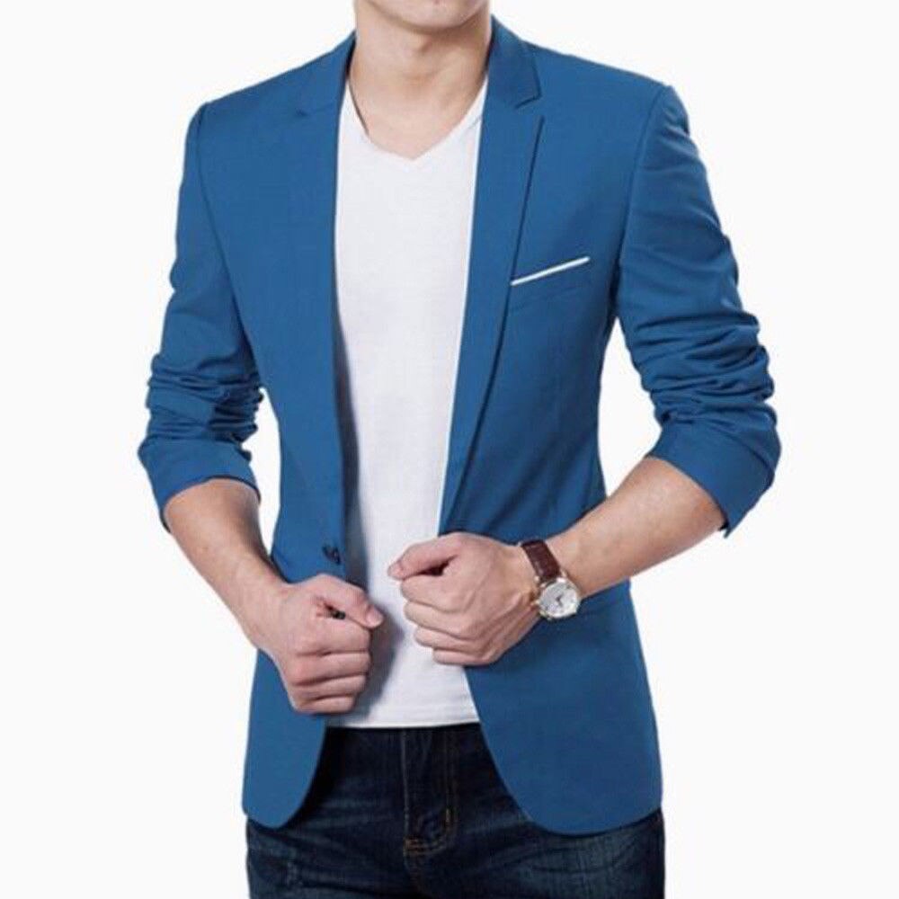 Korean Men Blazer Casual Slim Fit Office Suit Autumn Winter Jacket Coat Blazer Men's Business Blazers BB50XZ: Blue / XXXL