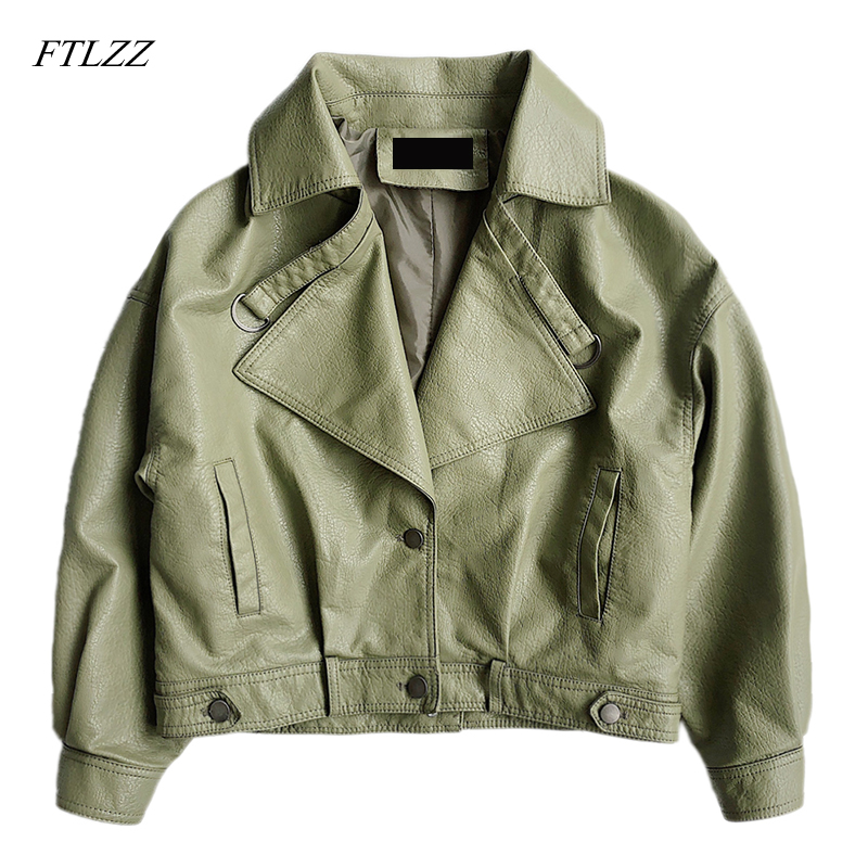 FTLZZ automne femmes veste en Faux cuir Vintage petit ami Style manteau manches chauve-souris moteur court PU vestes tenue pour cycliste