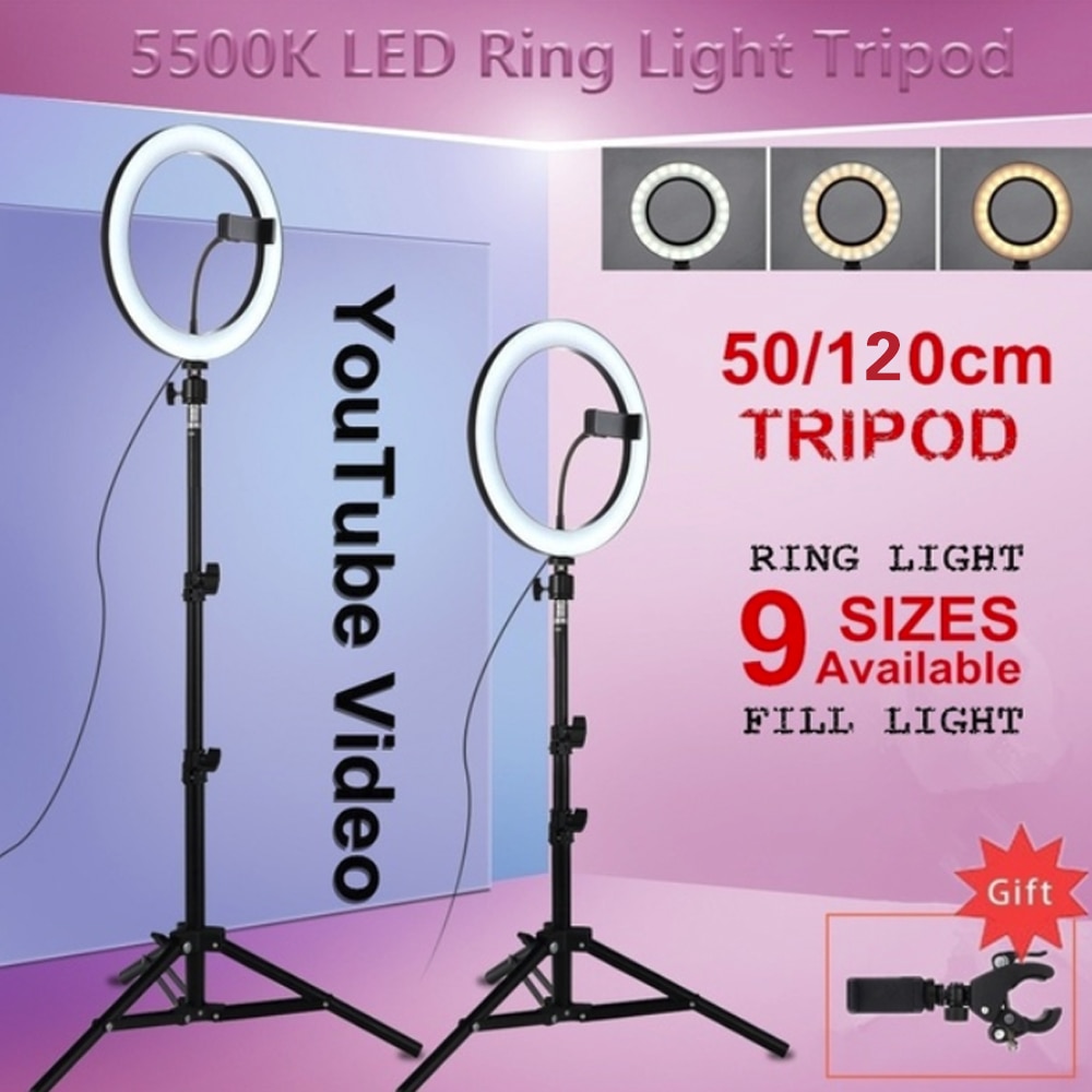 W/Tripod Ring Fill Light Lighting Photography Universal Video Light Lamp Selfie Portable Stand LED Ring Light Three-Speed
