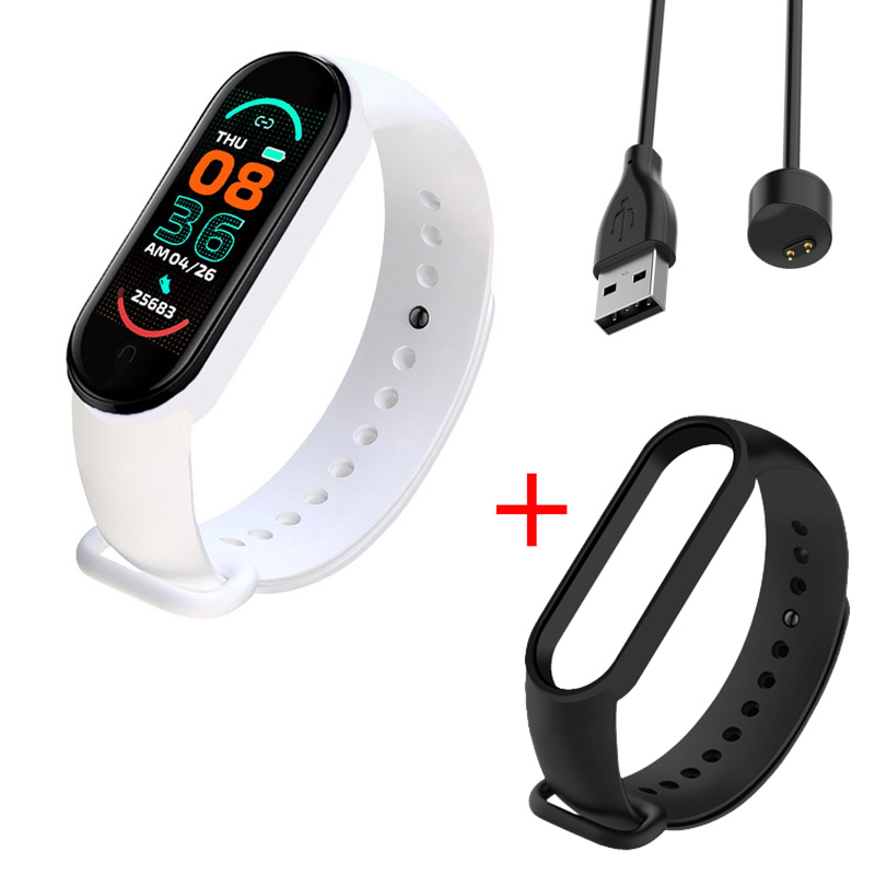 M6 Men&#39;s Ladies Smart Watch Fitness Pedometer Blood Pressure Heart Rate Monitor Digital Watch for Android IOS Phone System: White Black