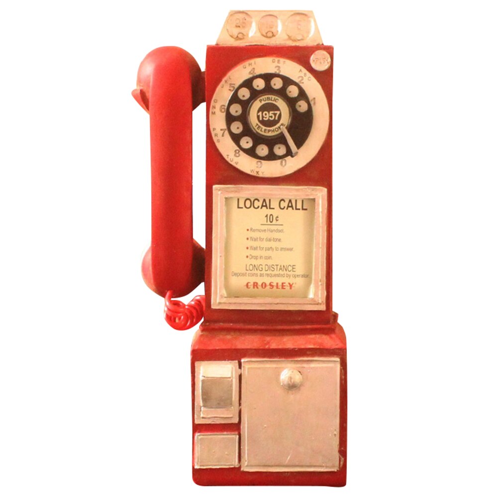 Vintage rotere klassisk look skive betale telefon model retro booth hjem dekoration ornament ednu 888: Rød