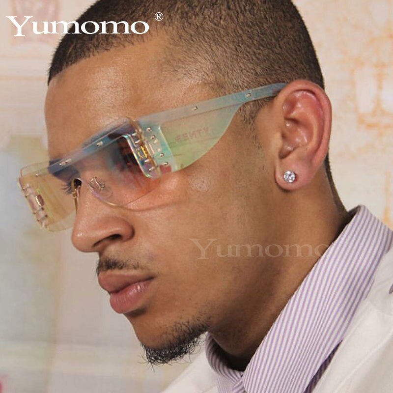Lunettes de soleil carrées sans monture femmes dégradé Rectangle lunettes de soleil hommes lunettes de soleil lunettes de créateur Rihanna Style