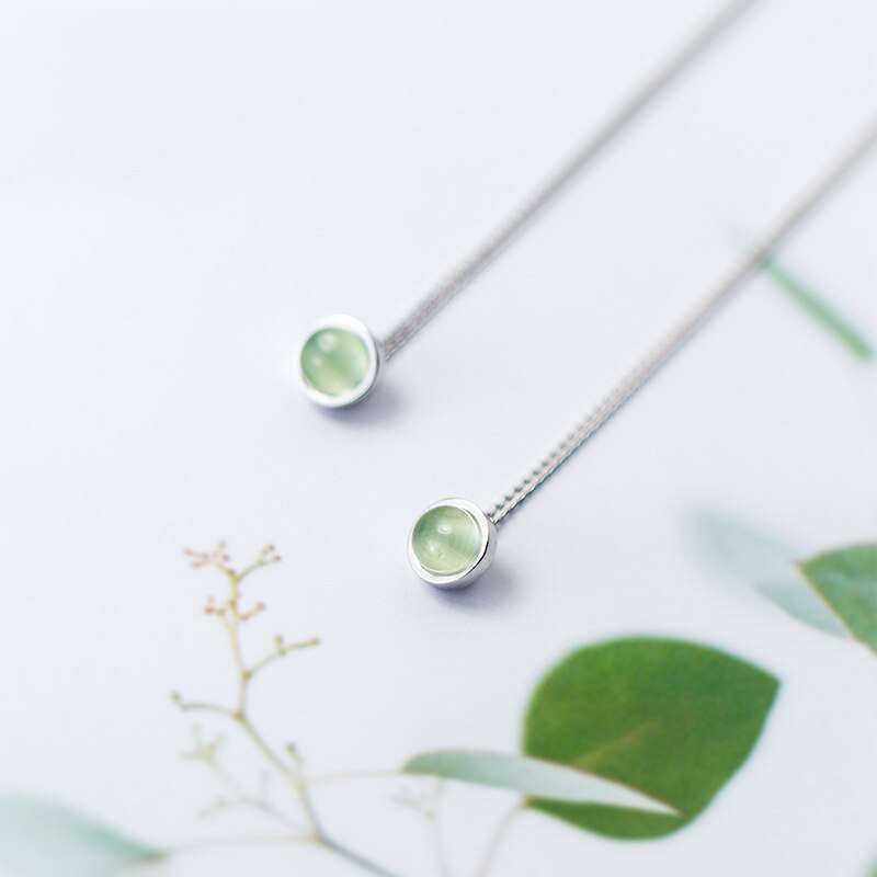 Mloveacc 925 Sterling Zilveren Oorbellen Voor Vrouwen Charmant Green Crystal Earring Lange Ketting Oor Lijn Fijne Sieraden