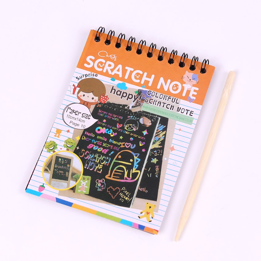 1PC Color Scratch Note Black Cardboard DIY Draw Sketch Notes for Kids Toy Notebook Drawing Toys School Supplies: Orange