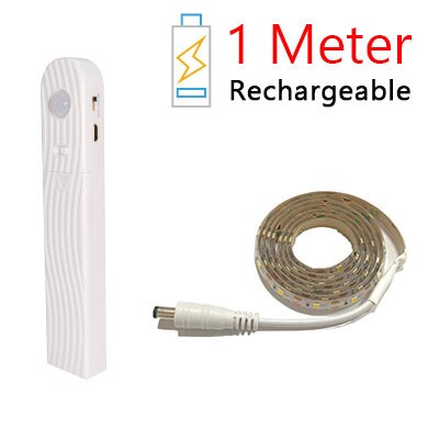 3M 2M 1M LED Clever Treppen Licht Unter Bett Licht PIR Sensor Detektor Kontrolle Intelligente Zauberstab Lampe schrank Schrank Küche Licht: 1M - wiederaufladbar / kalt Weiß