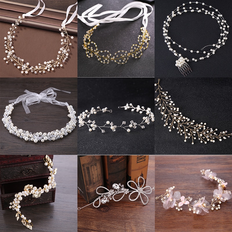 Hair Bands Pearl Wedding Hair Ornament Rhinestone Flower Women Bridal Head Decoration Handmade Crystal Hair Jewelry