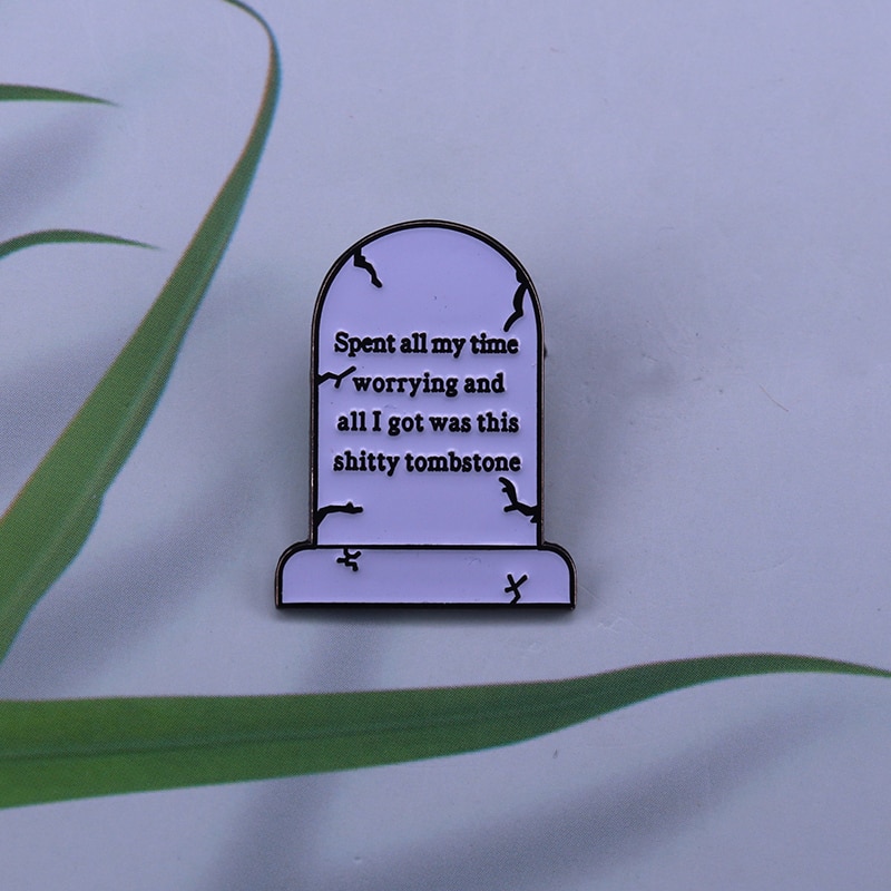 Zorgen Grafsteen Emaille Pin Overthinking Angst Ocd Badge Gezondheid Herinneren Sieraden