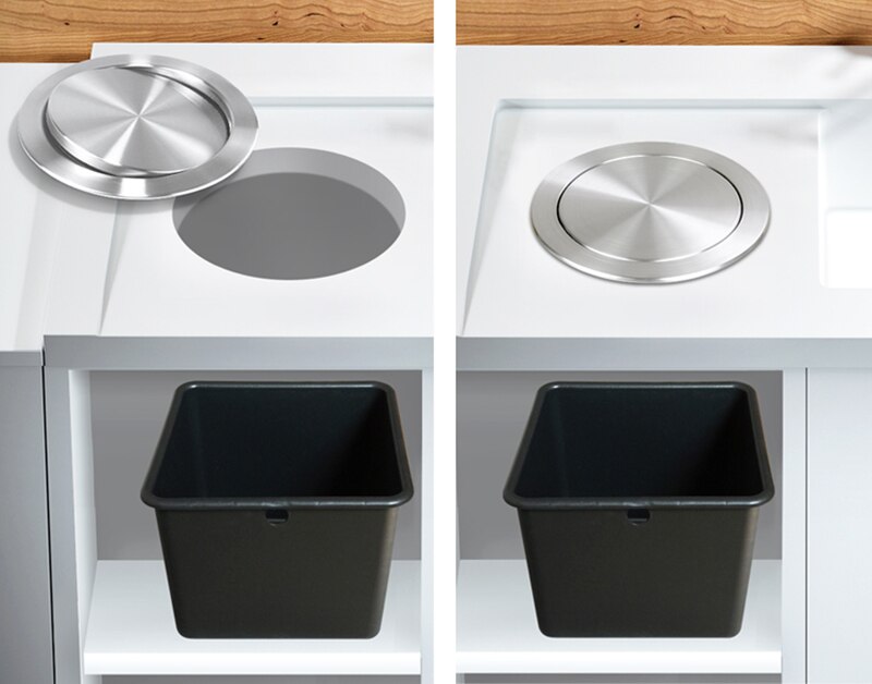 Edelstahl Bündig Einbau Gebaut-in Gleichgewicht Schaukel Klappe Deckel Abdeckung Papierkorb Mülleimer Küche Zähler Nach Oben