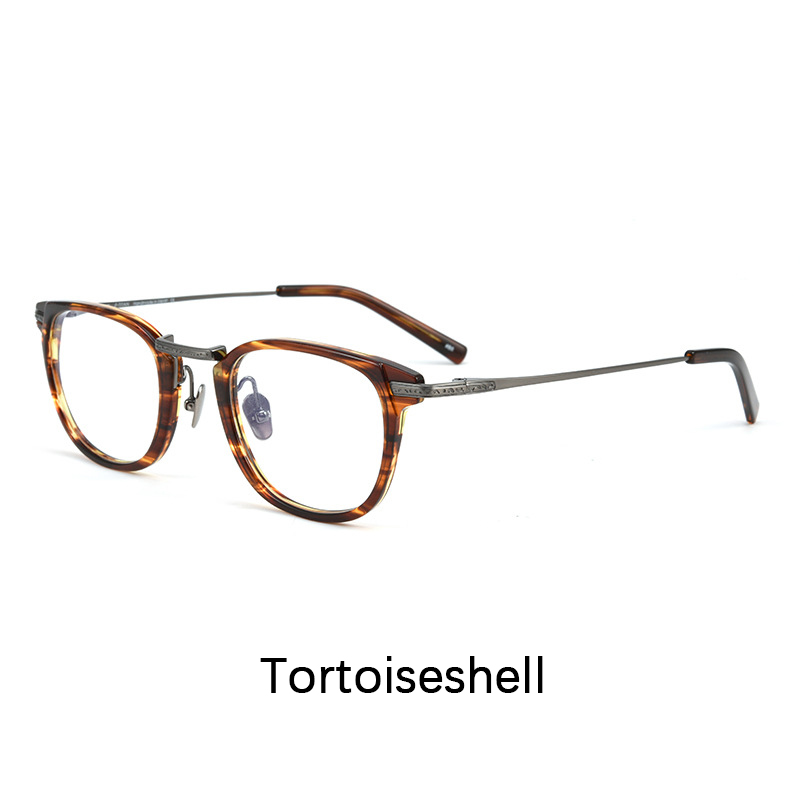 Montura de gafas cuadradas japonesas de titanio para mujer, anteojos fotocromáticos antiluz azul a la , de acetato, con montura completa, 2024: Negro / Transparente