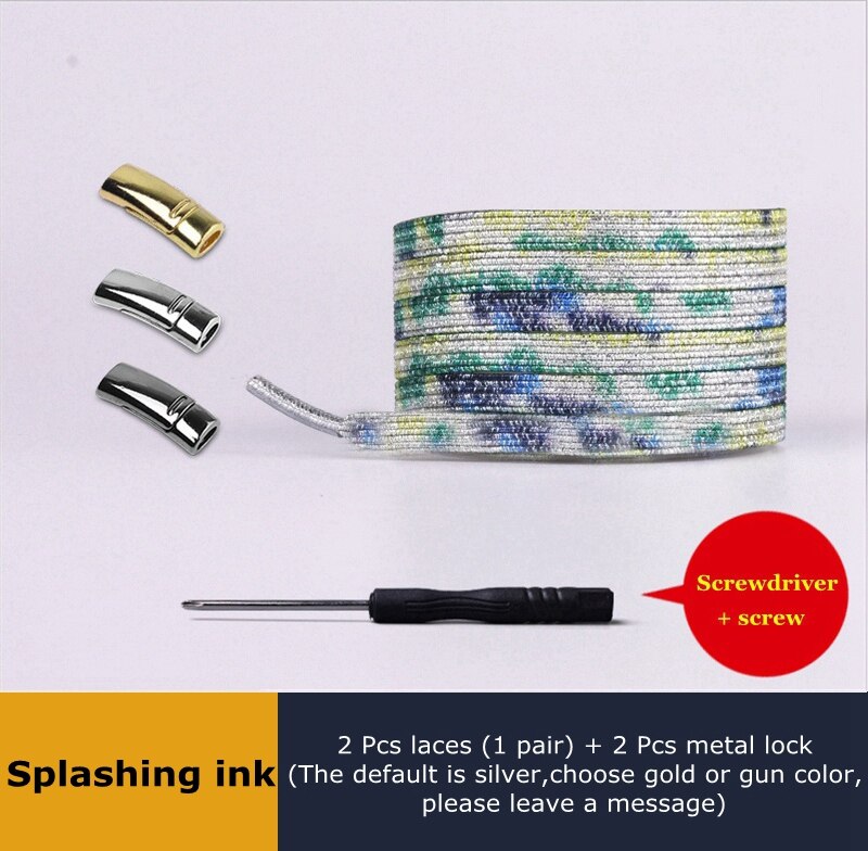 En elastisk uden binde snørebånd sneakers dovne snørebånd børn voksen sikkerhed hurtig flad snørebånd magnetisk metallås udendørs fritid: Sprøjtende blæk