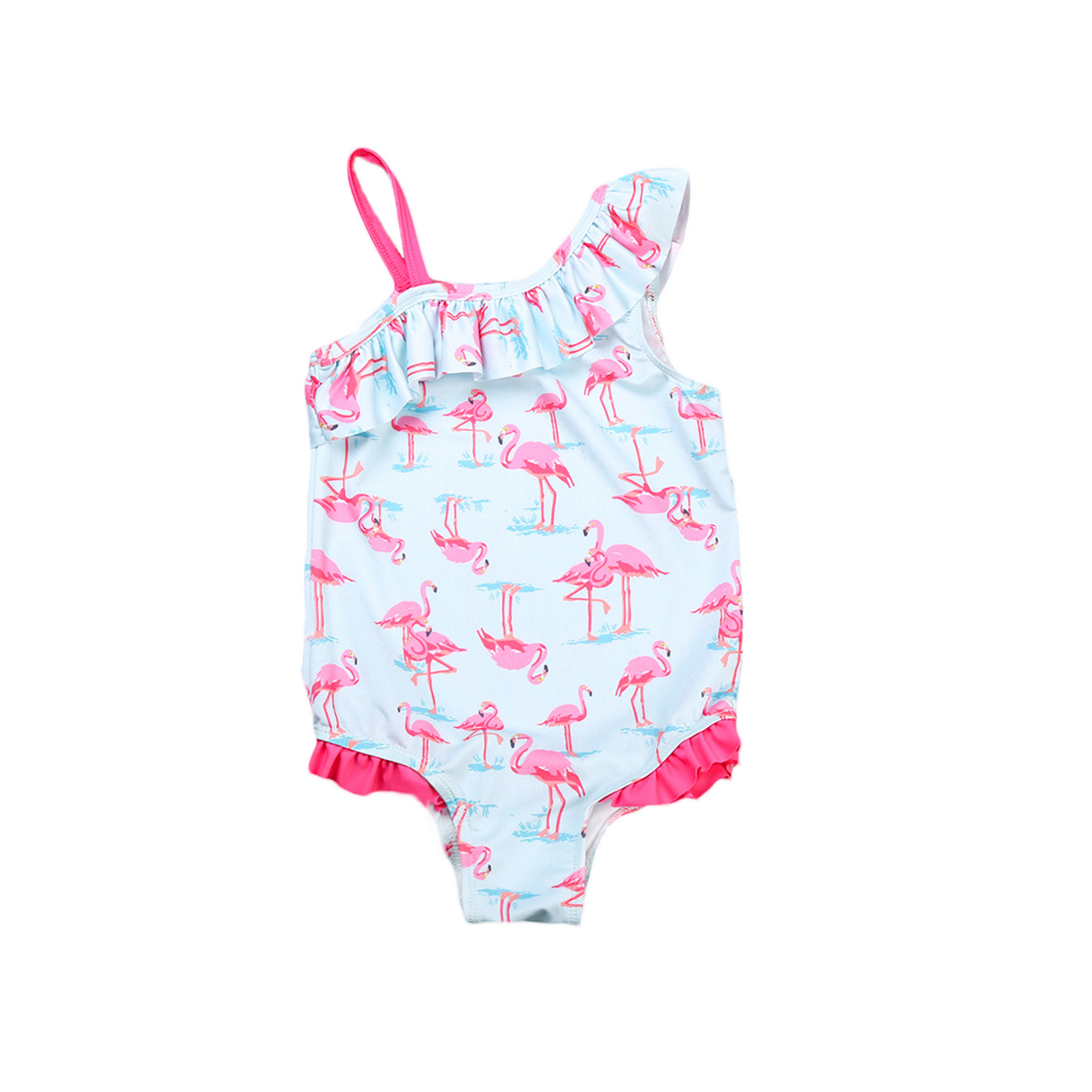enfants bébé filles flamant maillots de bain à volants maillot de bain une épaule Bikini Swinsuit enfants natation maillot de bain plage