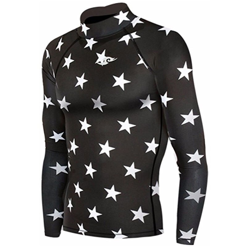 Premium take five heren compressie onder basislaag top strakke shirts met lange mouwen 069 zwarte sterren