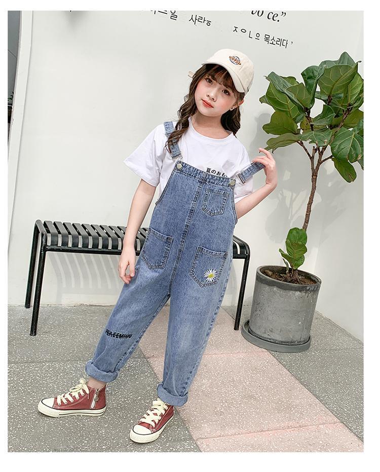Big Children Kids Girls Denim Loose Pants Jumpsuit For Teens Girls School Jeans Embroidery Playsuit Jumpsuits Pants