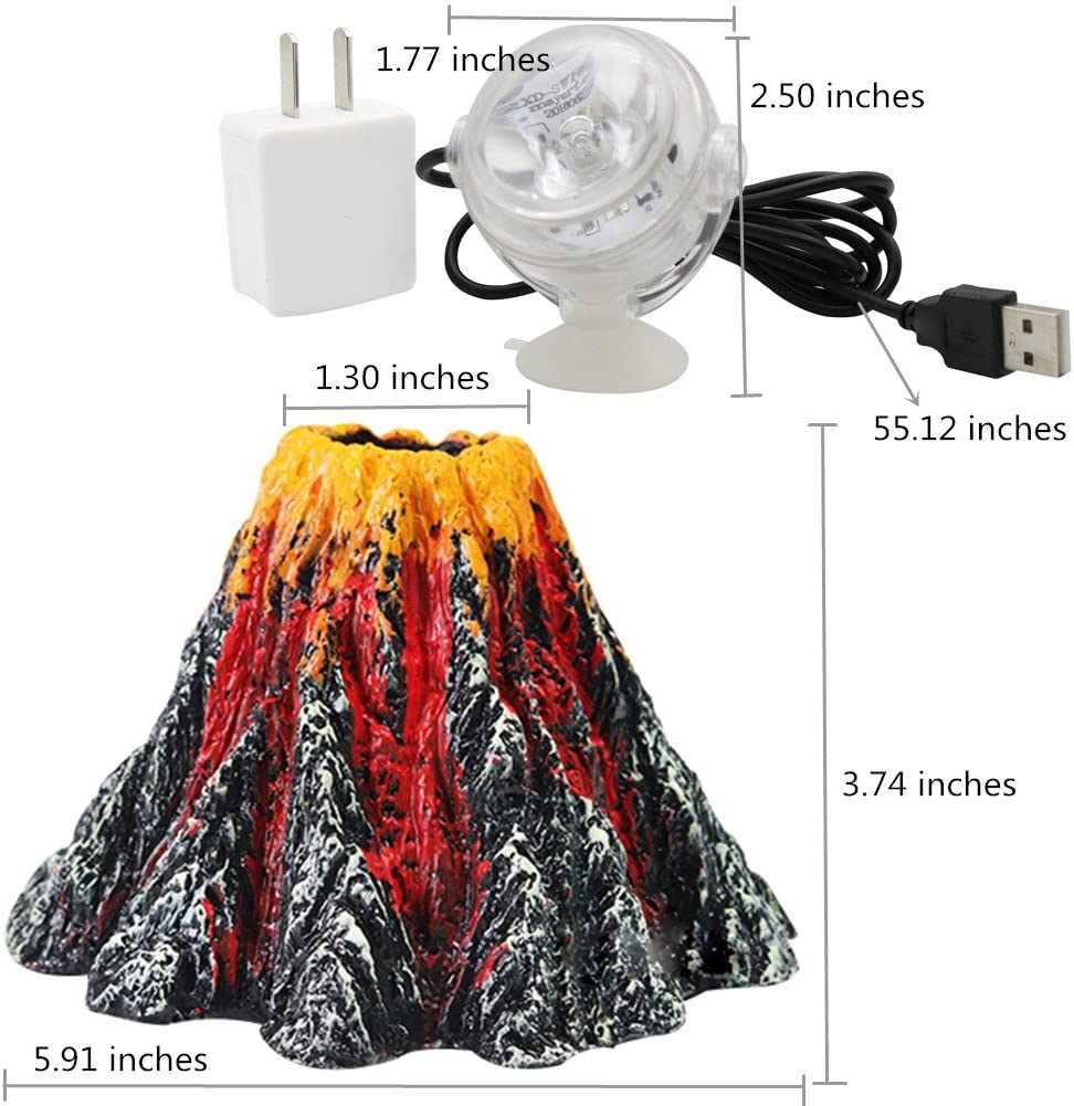 Kit de decoración de acuario volcán, foco LED colorido y bonito, Burbuja de piedra de acuario para decoración de Acuarios y Peceras
