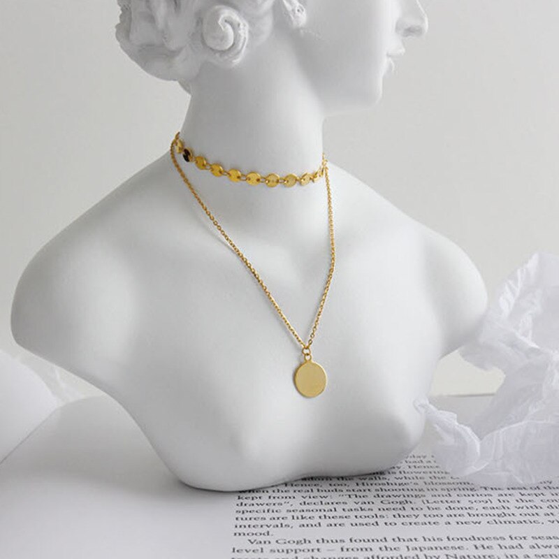 Collier rond avec pendentif en argent Sterling 925 pour femmes, ras de cou à couches coréennes, accessoires de fête personnalisés, bijoux fins