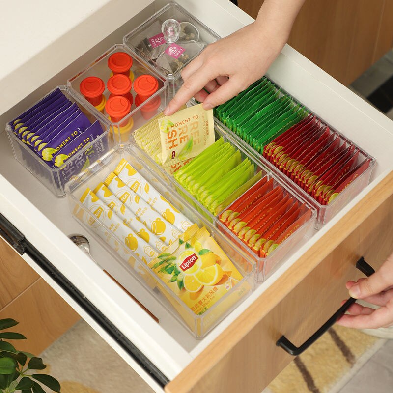 Caja de almacenamiento de bolsas de té, cajonera de clasificación de cápsulas de café, tarro de almacenamiento sellado de acrílico con tapa, contenedor de azúcar para té y café
