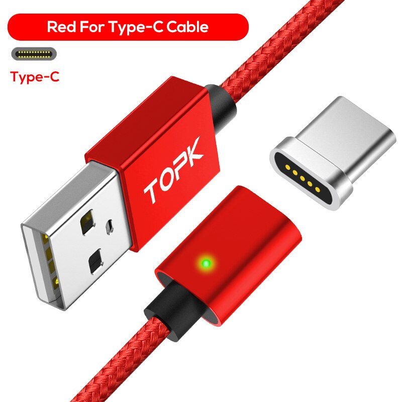 TOPK bin21 Magnetische Kabel Typ-C Kabel & Mikro USB Kabel Nylon Geflochtene Daten synchronisieren praktisch Ladekabel für Samsung Xiaomi: rot Typ-C Kabel / 2m