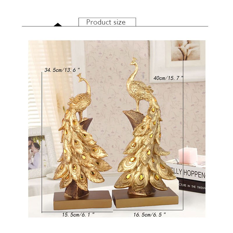 Home Decoration Peacock Jewelry Gold Peacock Mini Statue Resin Desktop Crafts Home Decoration Accessories Business