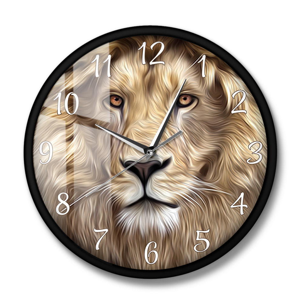 Lion Face Modern Print Wall Clock Frameless Silent Non ticking Wall Watch Safari Jungle Wildlife Animal Art Clock Bedroom Decor