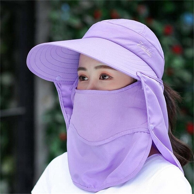Summer Women Sun Hat Fishing Cap Outdoor Cap Hiking Hat Camping Visor Hat Protection Face Neck Cover Sun UV Protect Cap: purple
