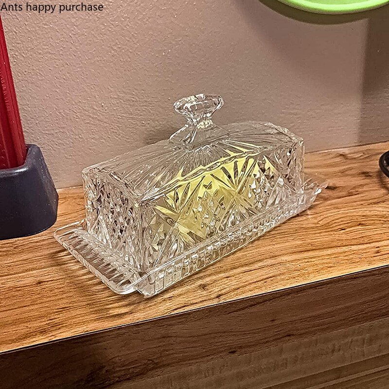 Beurrier en verre de cristal, plat à beurre rectangulaire avec couvercle, boîte à beurres, bol à beurrier, plat à Dim Sum, plat à gâteau, assiette à Dessert
