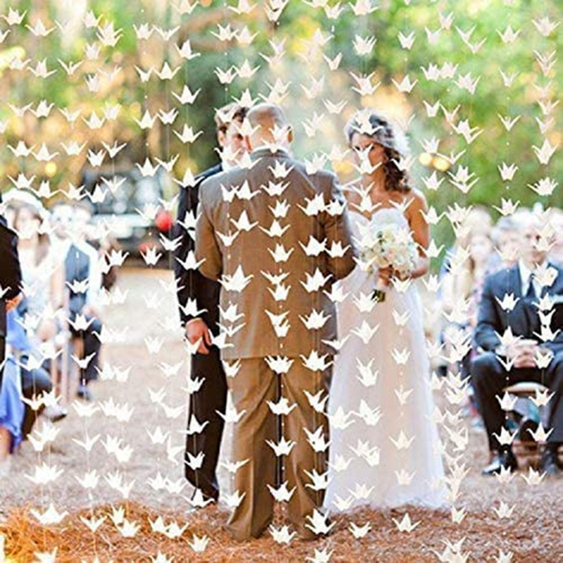 50 PCS Origami Paper Cranes White Folded Cranes Hanging Backdrop Origami Pape Cranes DIY Craft Wedding Party Home Decoration