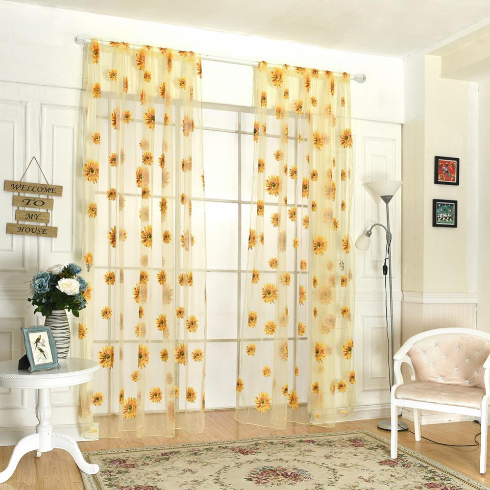 100x200cm Sheer Sunflower Curtain Panel Home Decor Room Divider Valance Drape Tulle Window Curtains For Living Room Bedroom