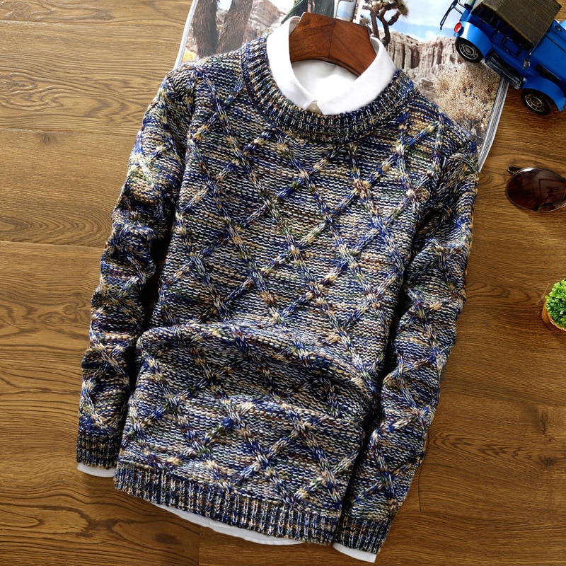 Zogaa tröja herr flerfärgad patchwork randig tröja herr o-ringad slim fit stickad jul herr tröja