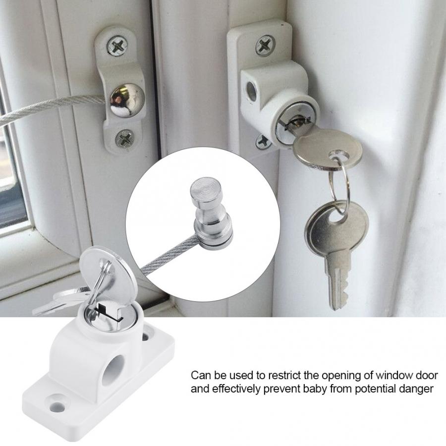 Baby Child Safety Window Door Opening Restrictor Security Cable Lock 19cm Flexible Wire White Black
