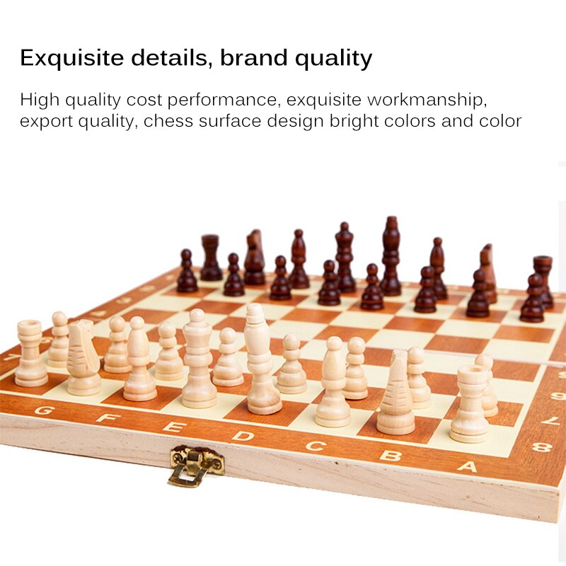 Chess Set Wooden Chess Game Backgammon Checkers Indoor Travel Chess Wooden Folding Chessboard Chess Pieces Chessman