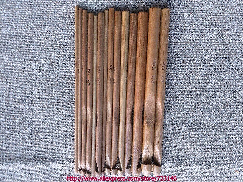 12PCS SIZE DIY Sweater knitting Circular Bamboo Handle Crochet Hooks Smooth Weave Craft Needle 3MM5MM 6MM 7MM 8MM 10MM