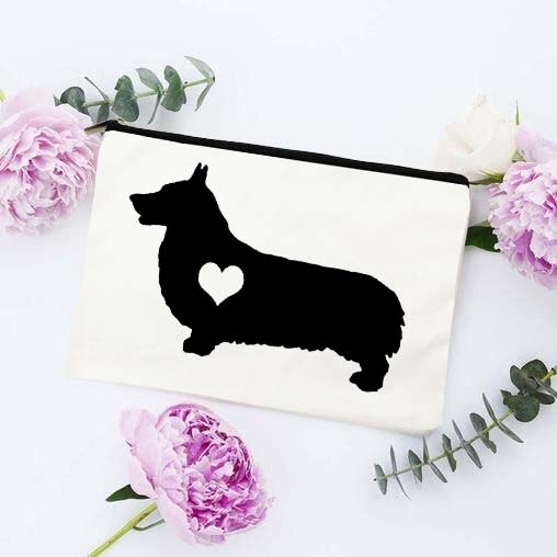 Fun Liefde Hond Afdrukken Cosmetische Zakken Make Pouch Canvas Herbruikbare Purse Beauty Bag Organizer Toilettas Tassen Eco Wassen Pouch: W04324-TBWH-D
