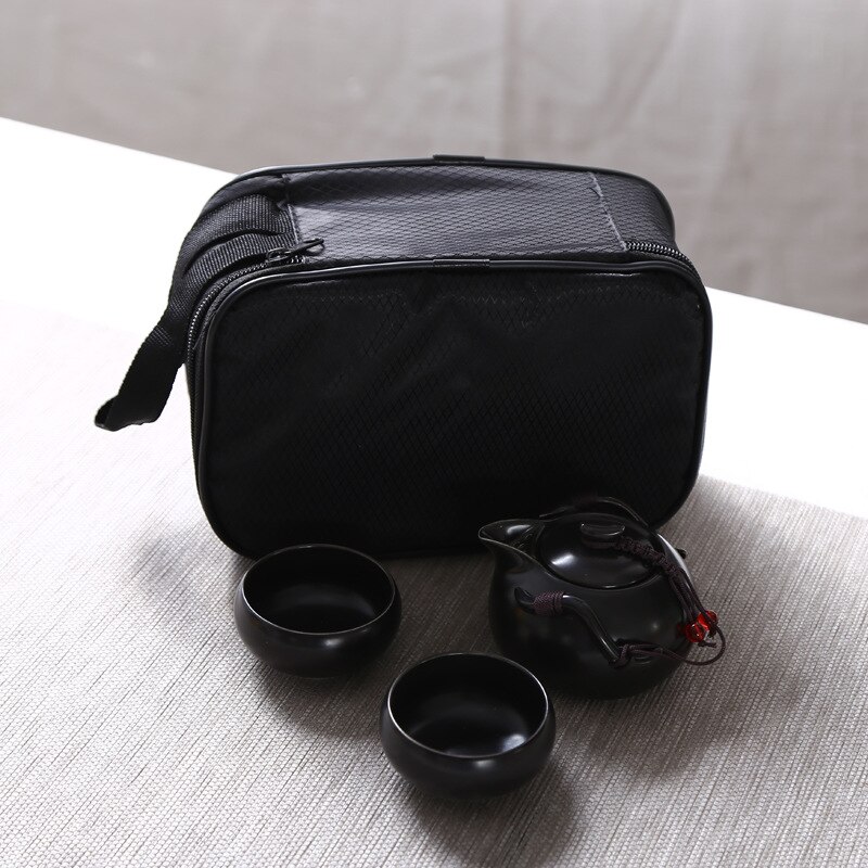 Portable Penguin, One Pot, Four Cups Travel Tea Set, Teapot, Teacup, Teapot, Teacup: black 1 Pot 2 Cups