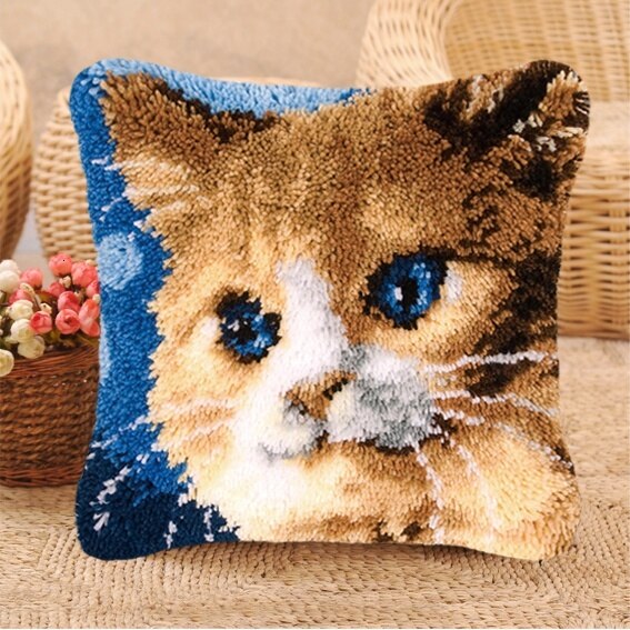 Foamiran Cat Latch Hook Kits Rug Canvas Cushion Pillowcase Latch Hook Embroidery Carpet Crocheting Unfinished ковровая вышивка: Burgundy