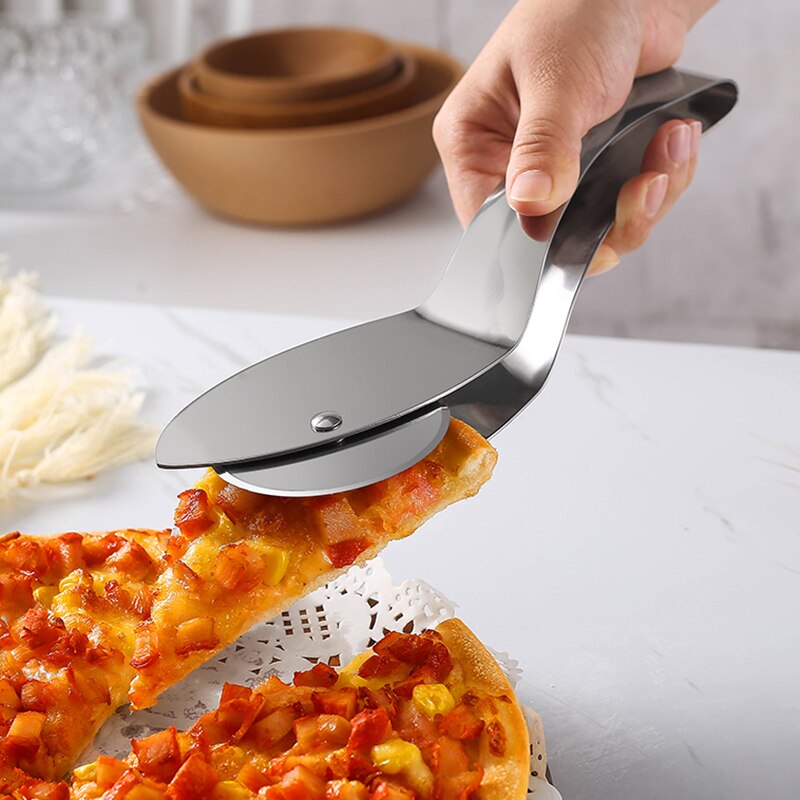 2 In 1 Stainless Steel Pizza Cutter Pizza Knife Pastry Pizza Clip Pasta Dough Kitchen Pizza Tools Pizza Shovel